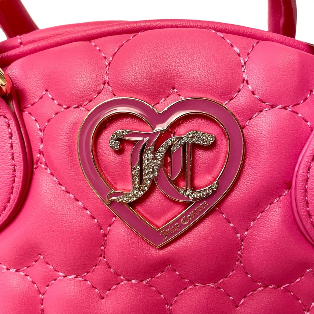Juicy Couture Dome Satchel Pink Heart Quilted Purse Handbag Crossbody Bag NWT - Picture 5 of 10
